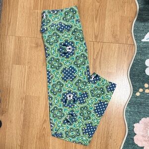 LuLaRoe Green and Blue Mosaic Minnie Mouse Leggings